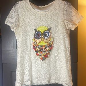 Boutique Lace Owl Shirt L